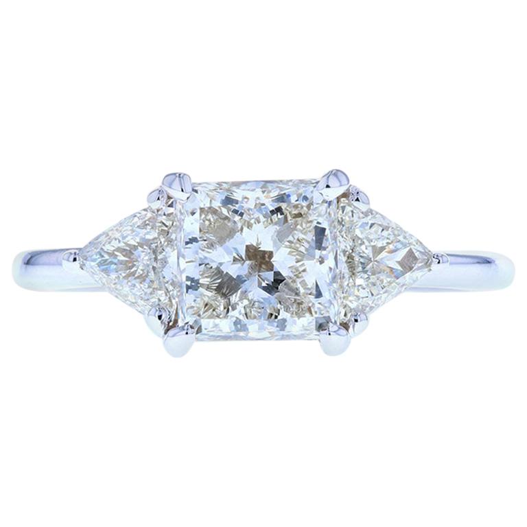 Princess Cut Diamond Engagement Ring with Custom Gallery, Trillion Side Stones