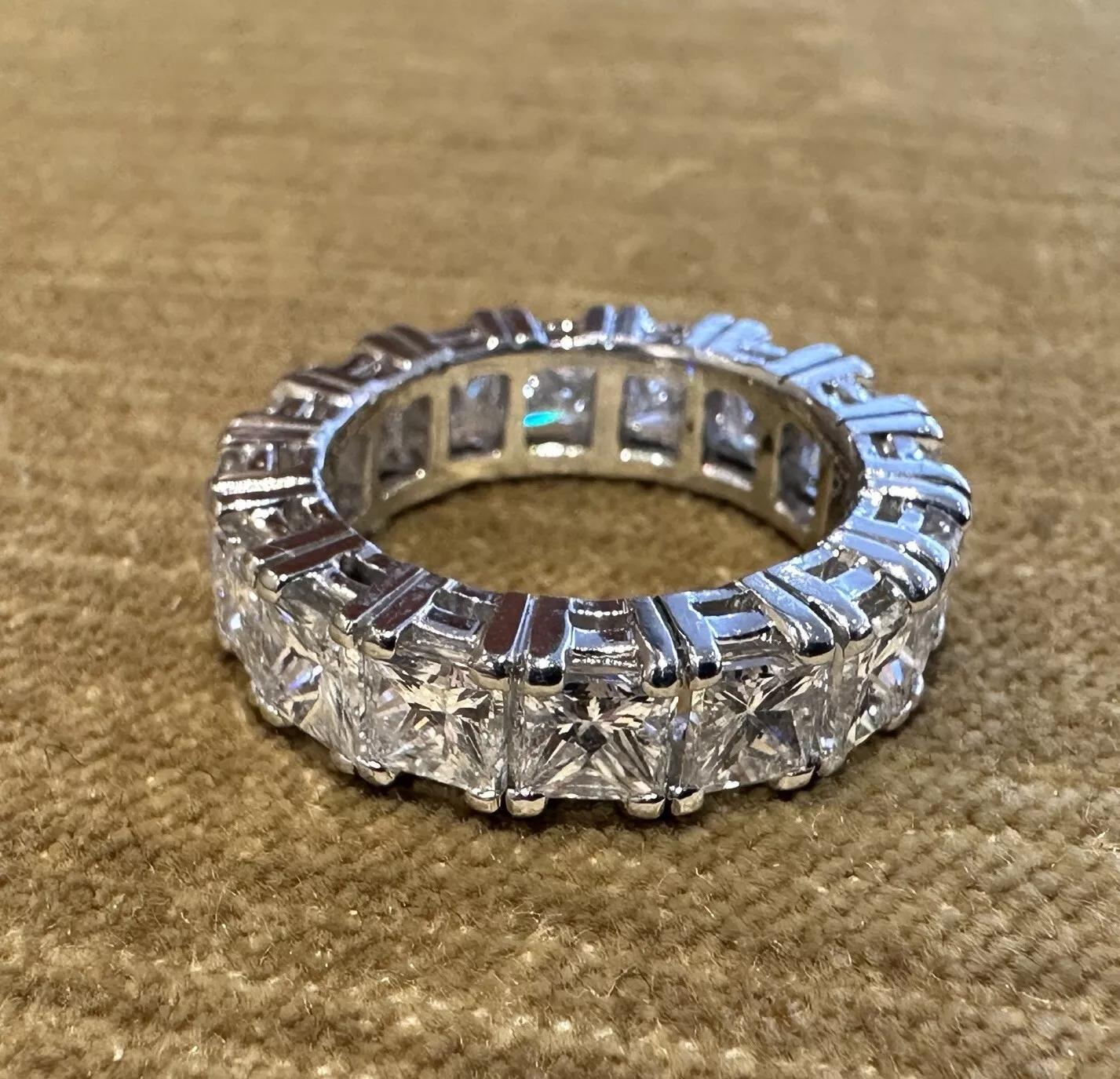 Princess Cut Diamond Eternity Ring 8.00 carat total weight Size 6 in Platinum In Excellent Condition In La Jolla, CA