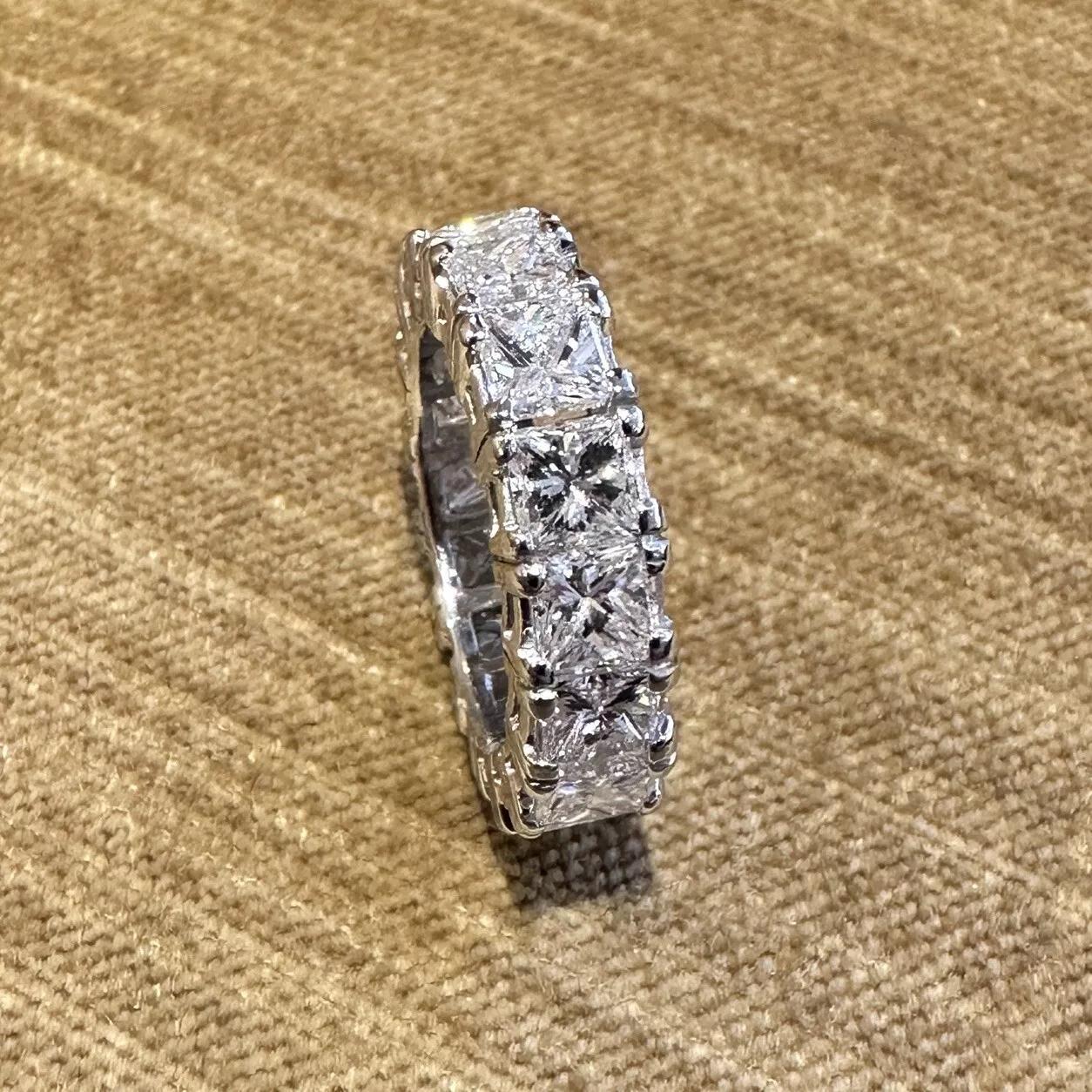 Princess Cut Diamond Eternity Ring 8.00 carat total weight Size 6 in Platinum 1