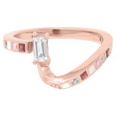 Princess Cut Diamond Garnet Pink Sapphire Enamel 18k Rose Gold Alexi Ring