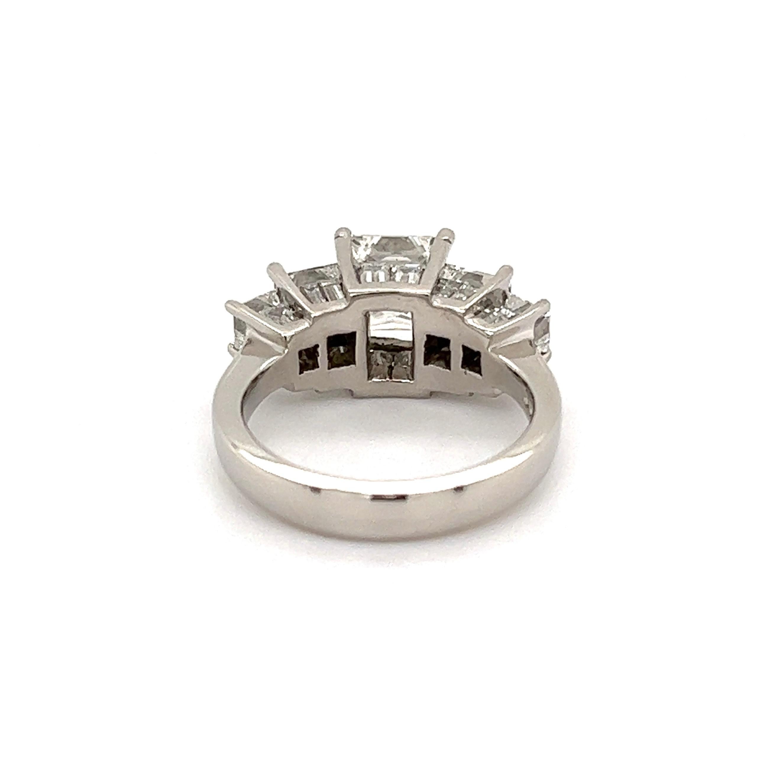 Modern Princess-Cut Diamond GIA 5-Stone Quad Platinum Ring Estate Fine Jewelry For Sale