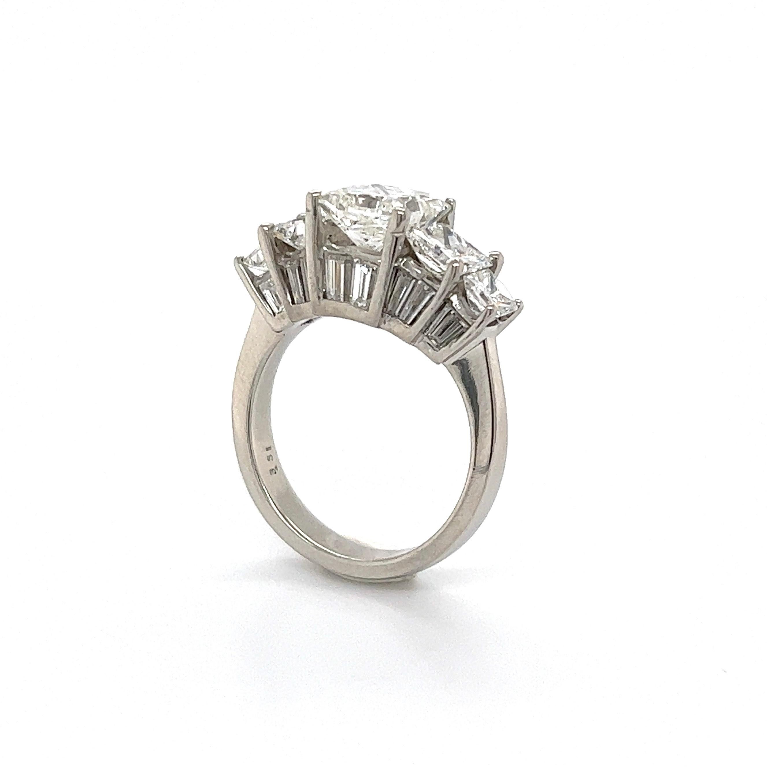Princess Cut Princess-Cut Diamond GIA 5-Stone Quad Platinum Ring Estate Fine Jewelry For Sale
