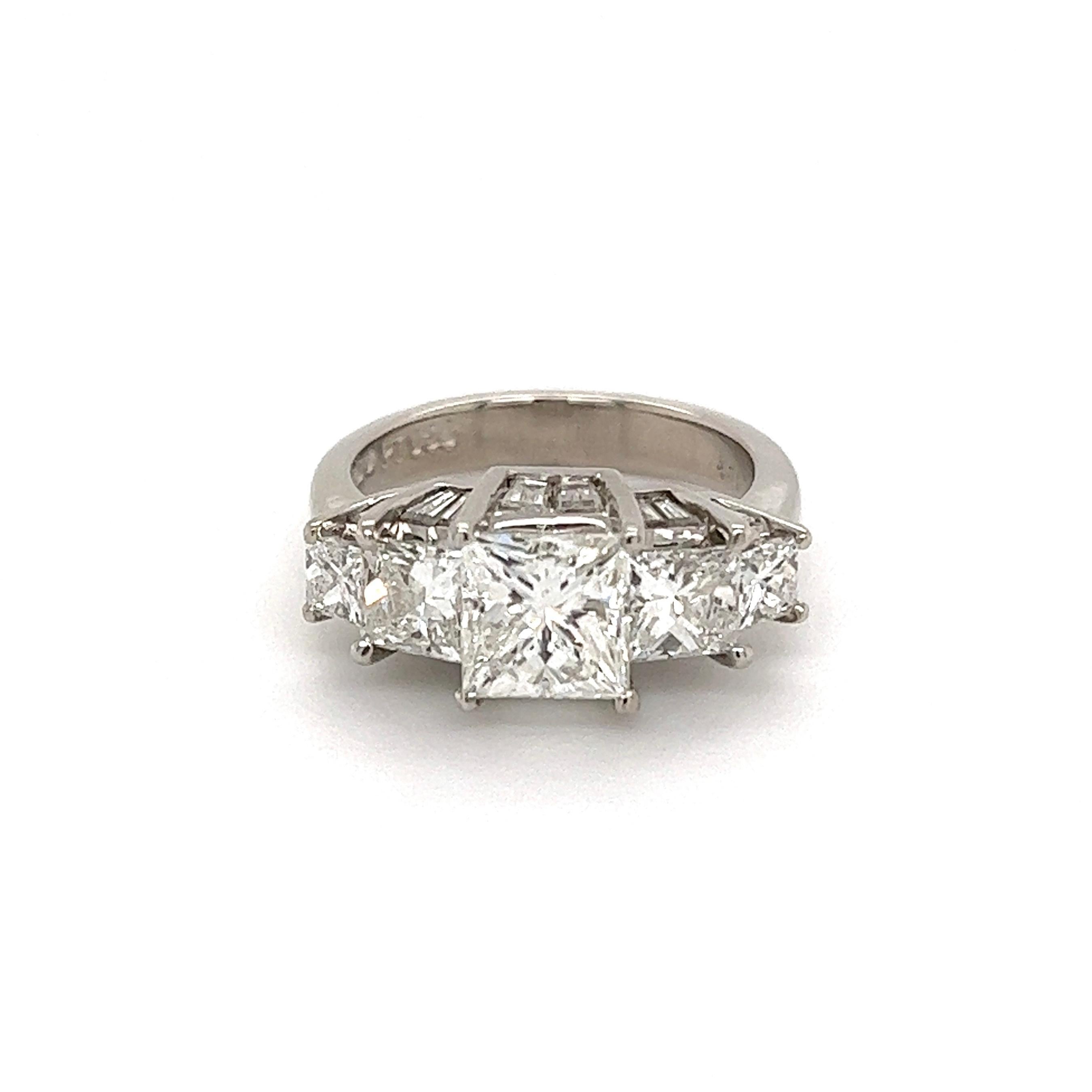 Women's Princess-Cut Diamond GIA 5-Stone Quad Platinum Ring Estate Fine Jewelry For Sale