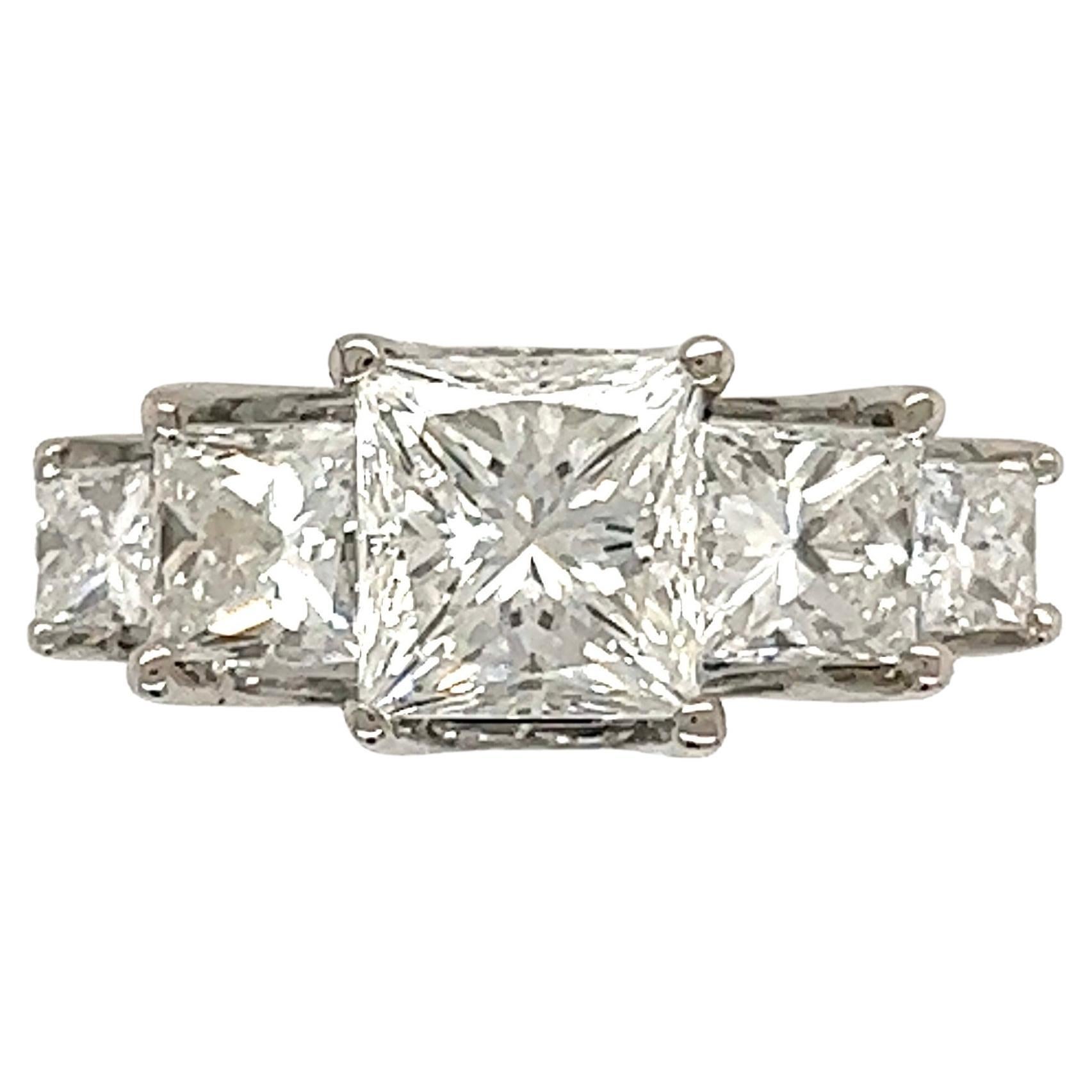 Princess-Cut Diamond GIA 5-Stone Quad Platinum Ring Estate Fine Jewelry