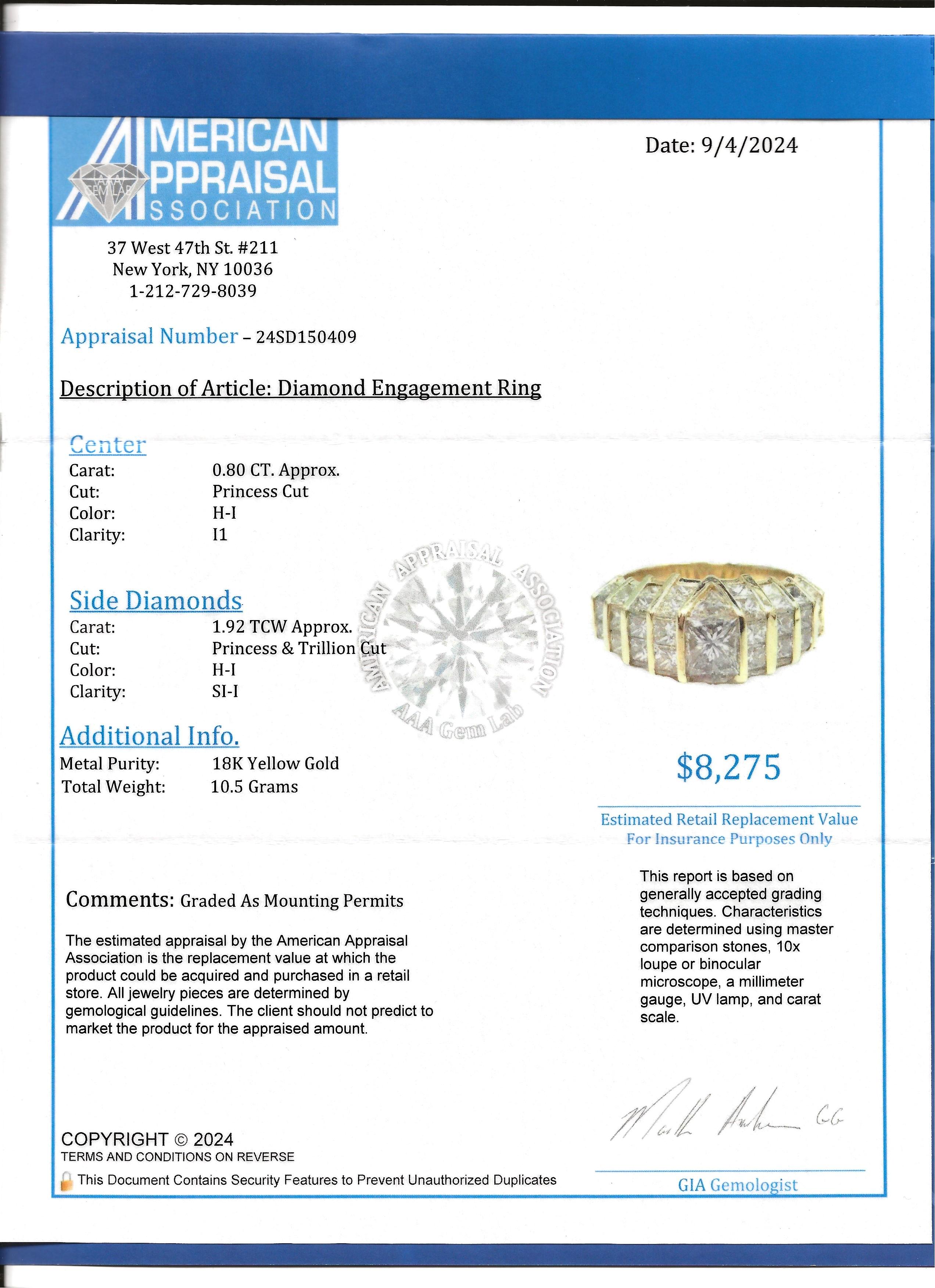 Bague en or jaune 18 carats avec anneau géométrique en forme de dôme et gradation de diamants de taille Princesse en vente 7