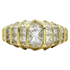 Princess Cut Diamond Graduated Geometric Domed Band Ring in 18 Karat Yellow Gold