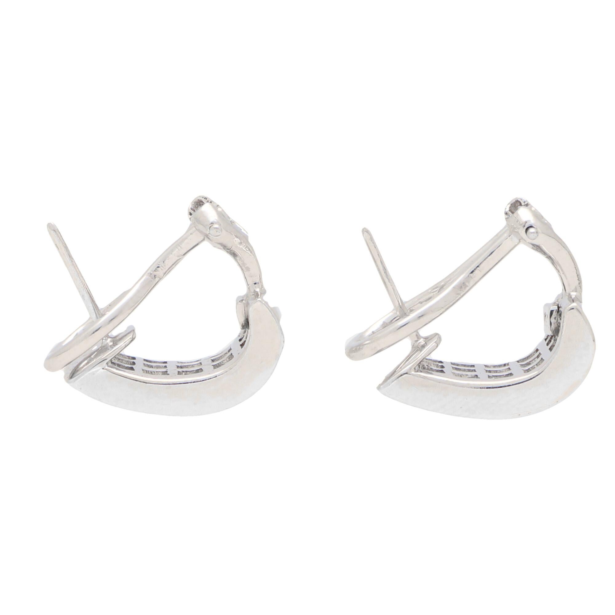 Modern Princess Cut Diamond Half Hoop Earrings Set in 18k White Gold