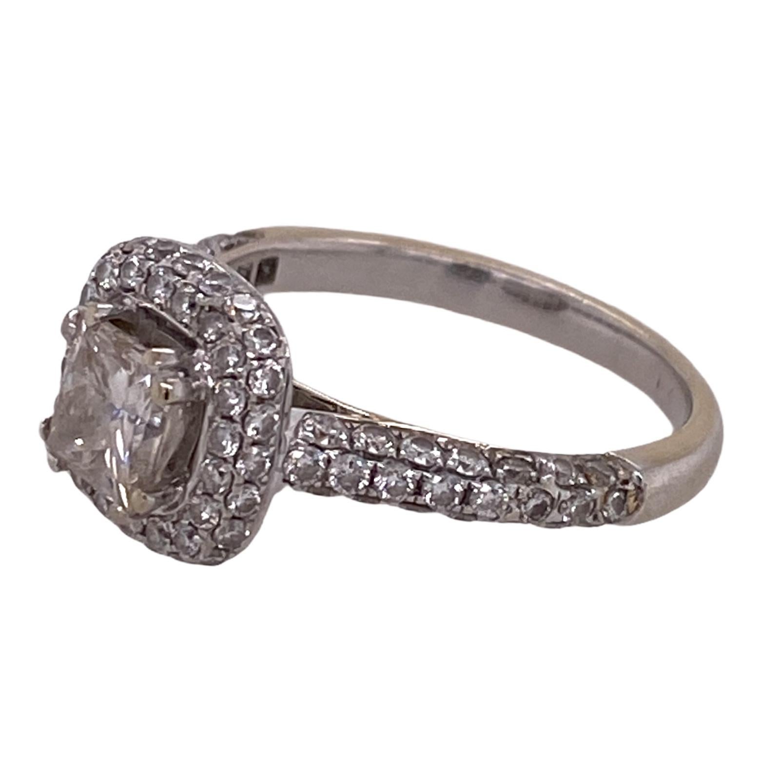 Women's Princess Cut Diamond Halo 18 Karat White Gold Engagement Ring
