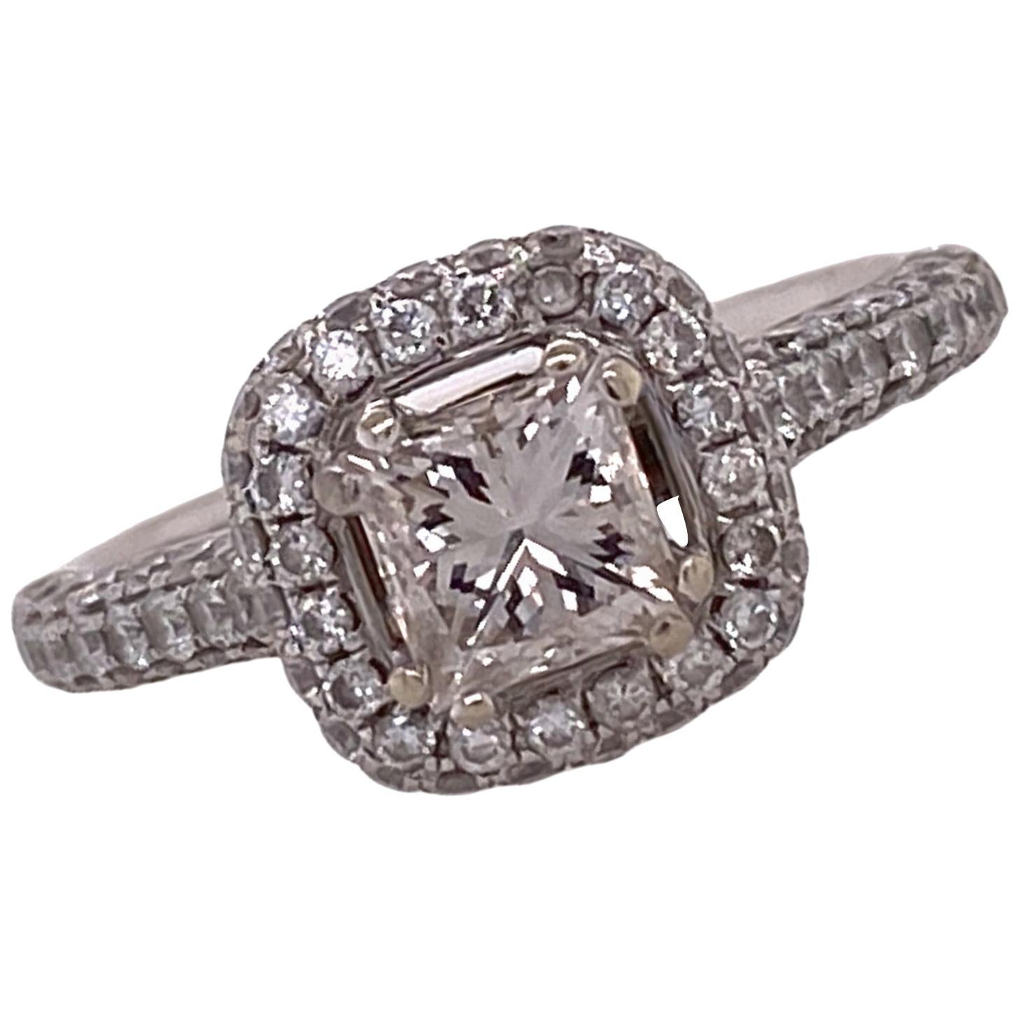 Princess Cut Diamond Halo 18 Karat White Gold Engagement Ring