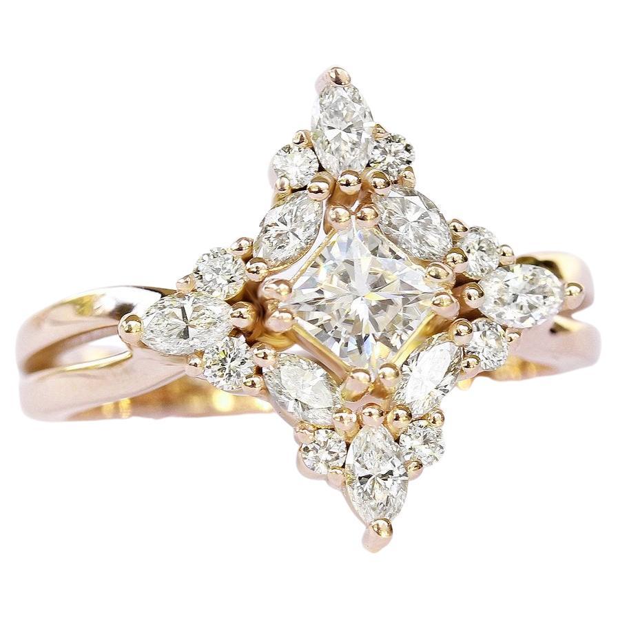 Bague de fiançailles avec halo de diamants taillés en princesse - Altair