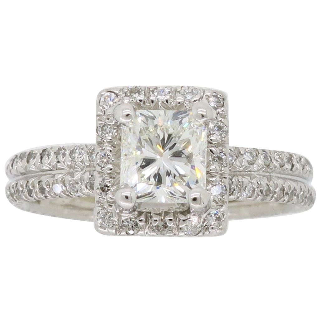 Princess Cut Diamond Halo Engagement Ring in 18 Karat White Gold