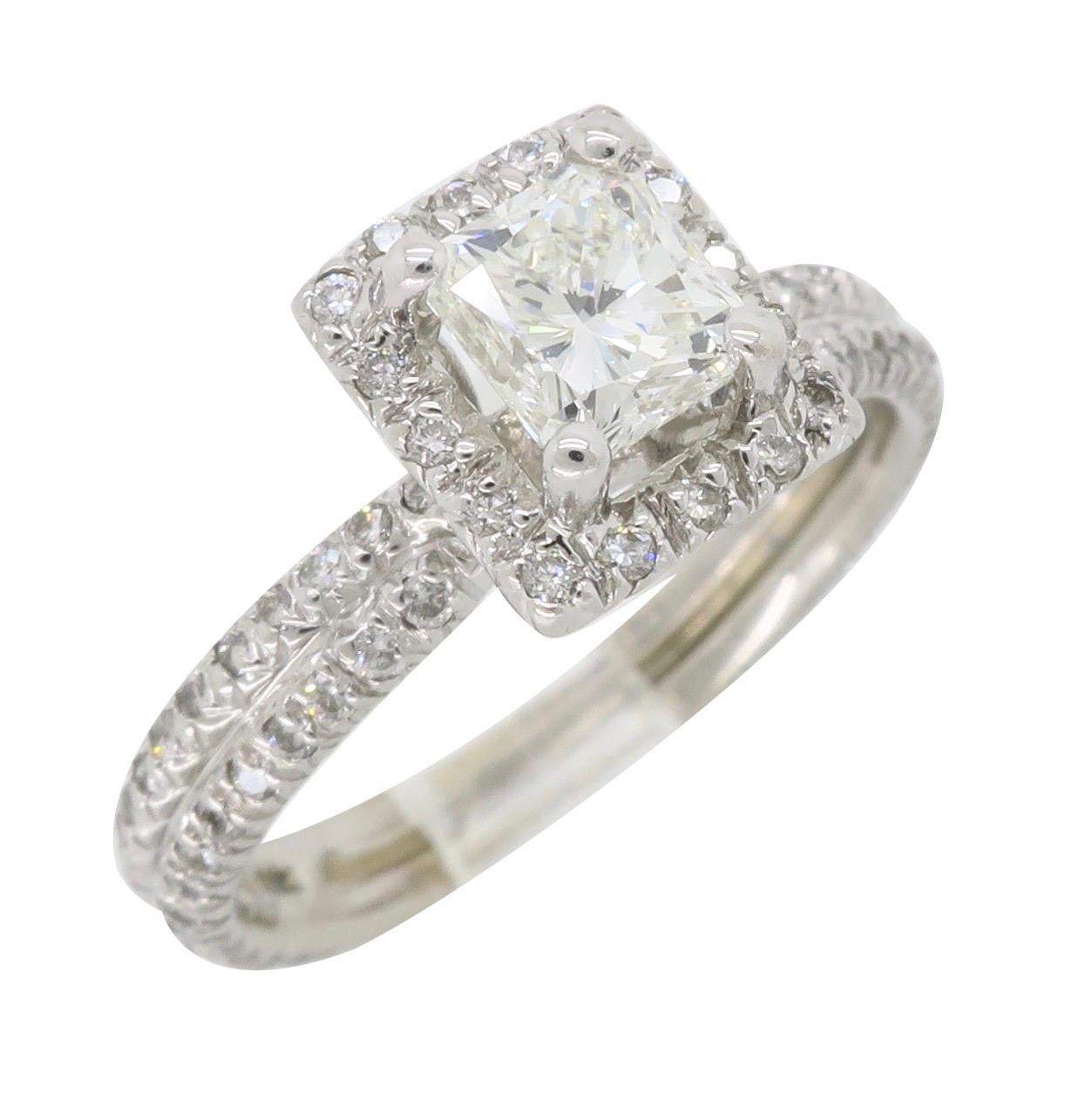 Princess Cut Diamond Halo Engagement Ring in 18 Karat White Gold 4