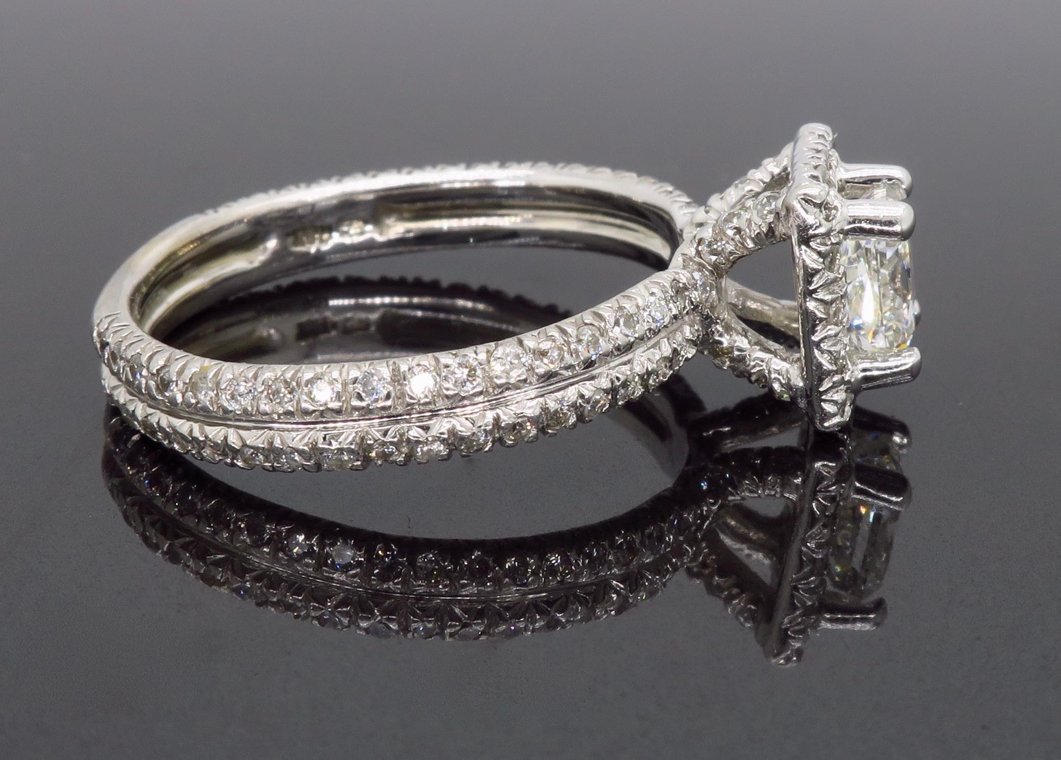Women's Princess Cut Diamond Halo Engagement Ring in 18 Karat White Gold