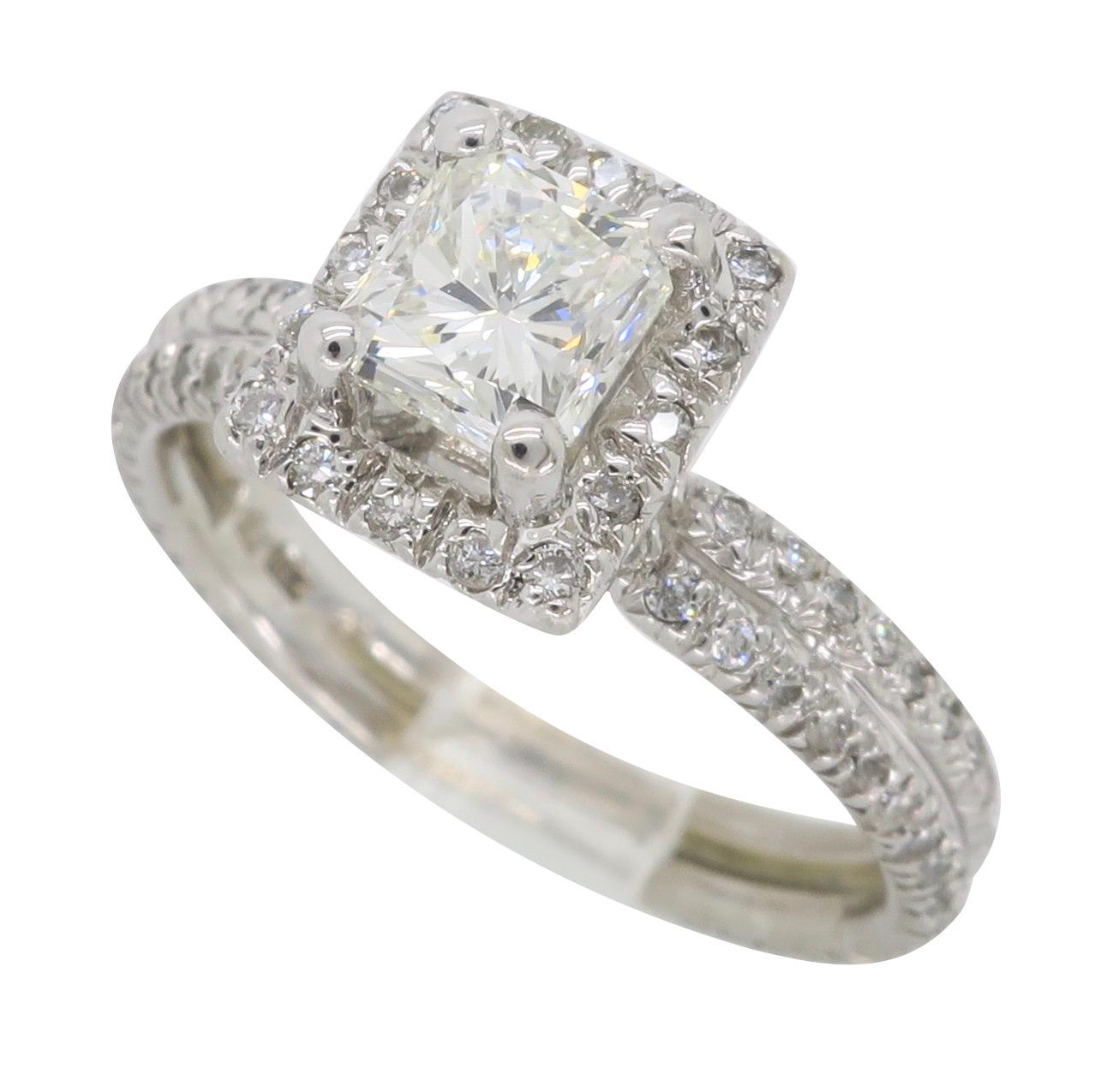 Princess Cut Diamond Halo Engagement Ring in 18 Karat White Gold 3
