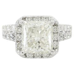 Princess Cut Diamond Halo Engagement Ring Set 2.80 Carats in 14K White Gold