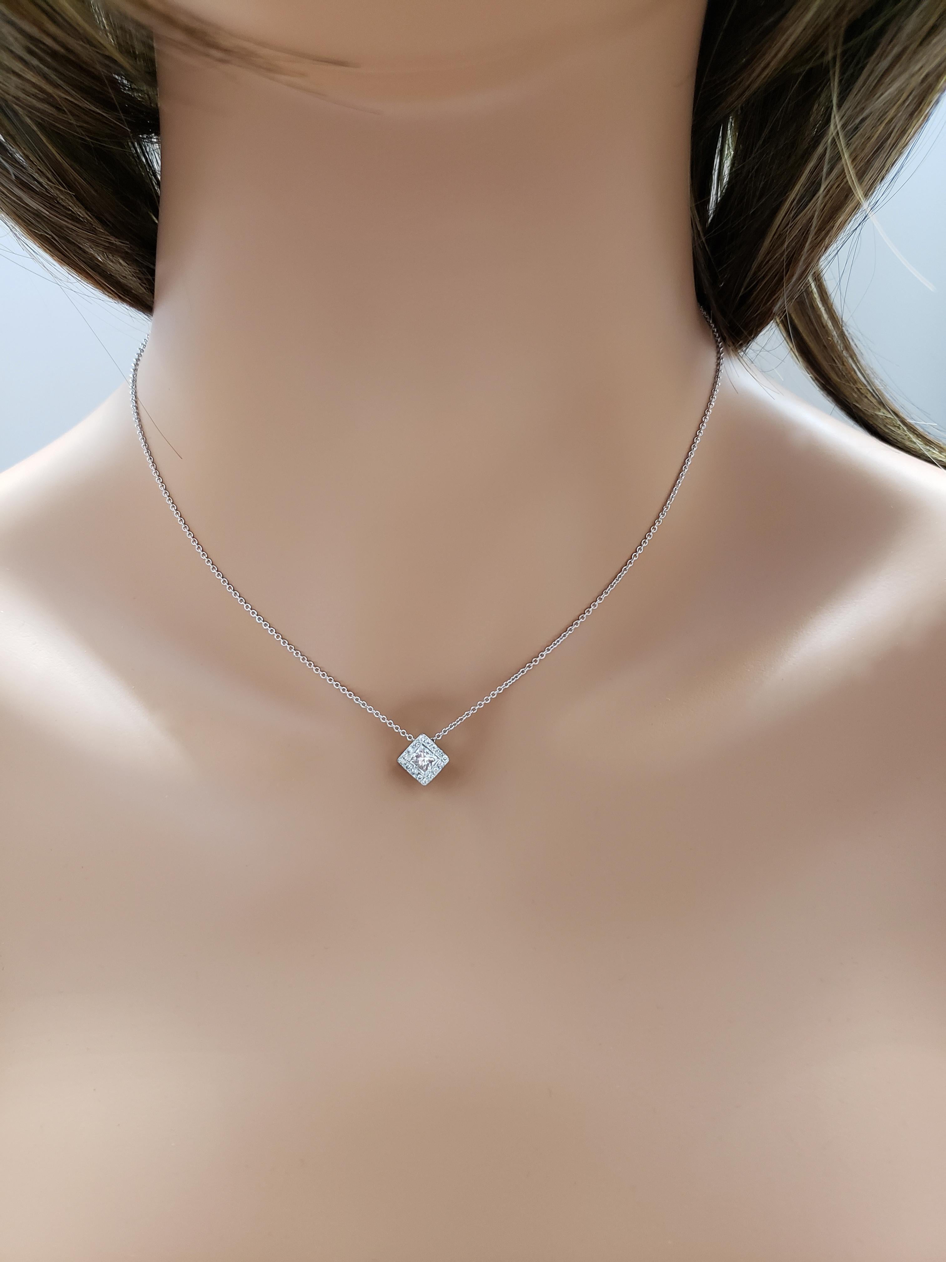 Contemporary Roman Malakov, Princess Cut Diamond Halo Pendant Necklace