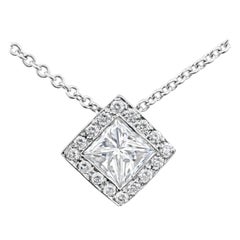 Roman Malakov, Princess Cut Diamond Halo Pendant Necklace