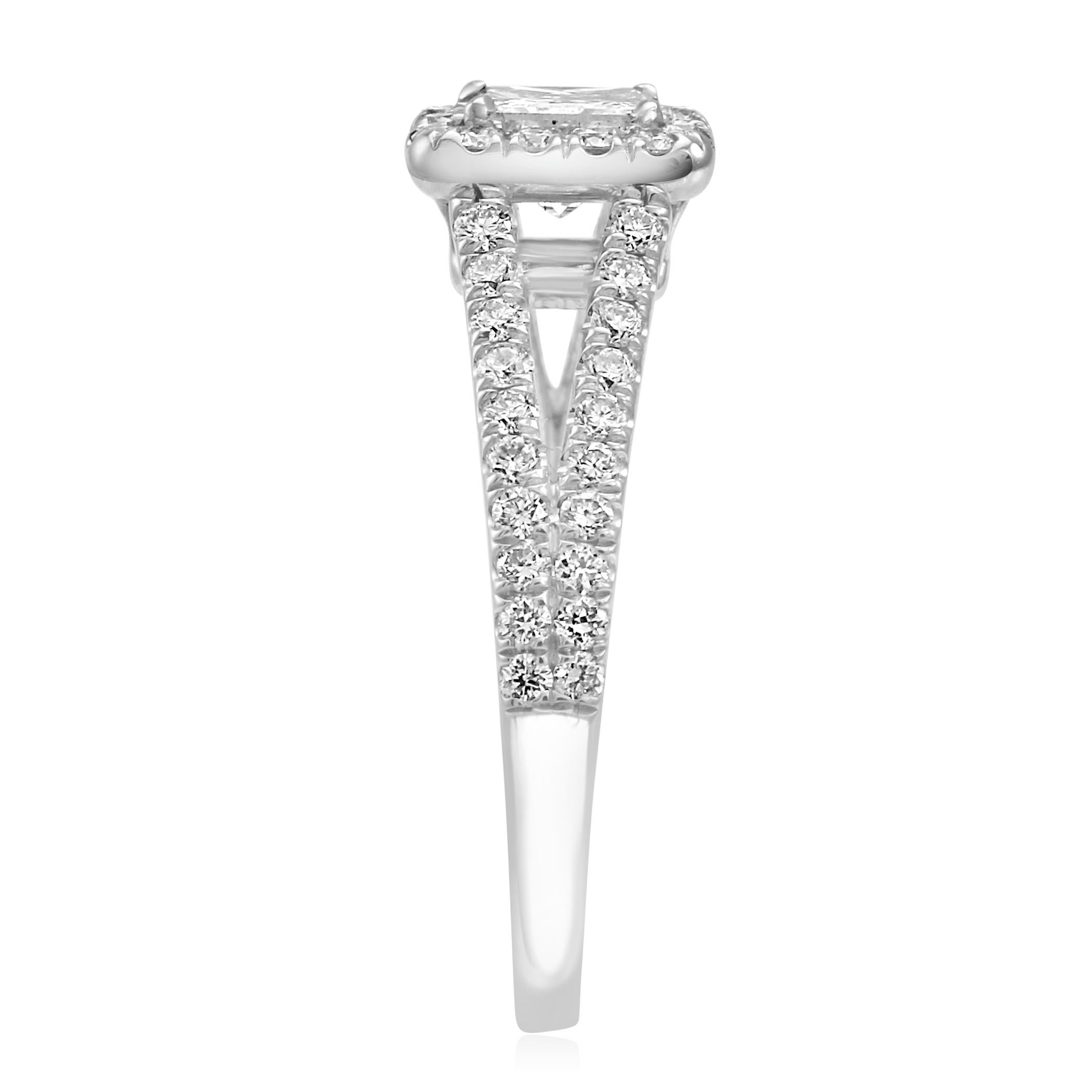 Modern Princess Cut Diamond Halo Split Shank White Gold Bridal Engagement Fashion Ring
