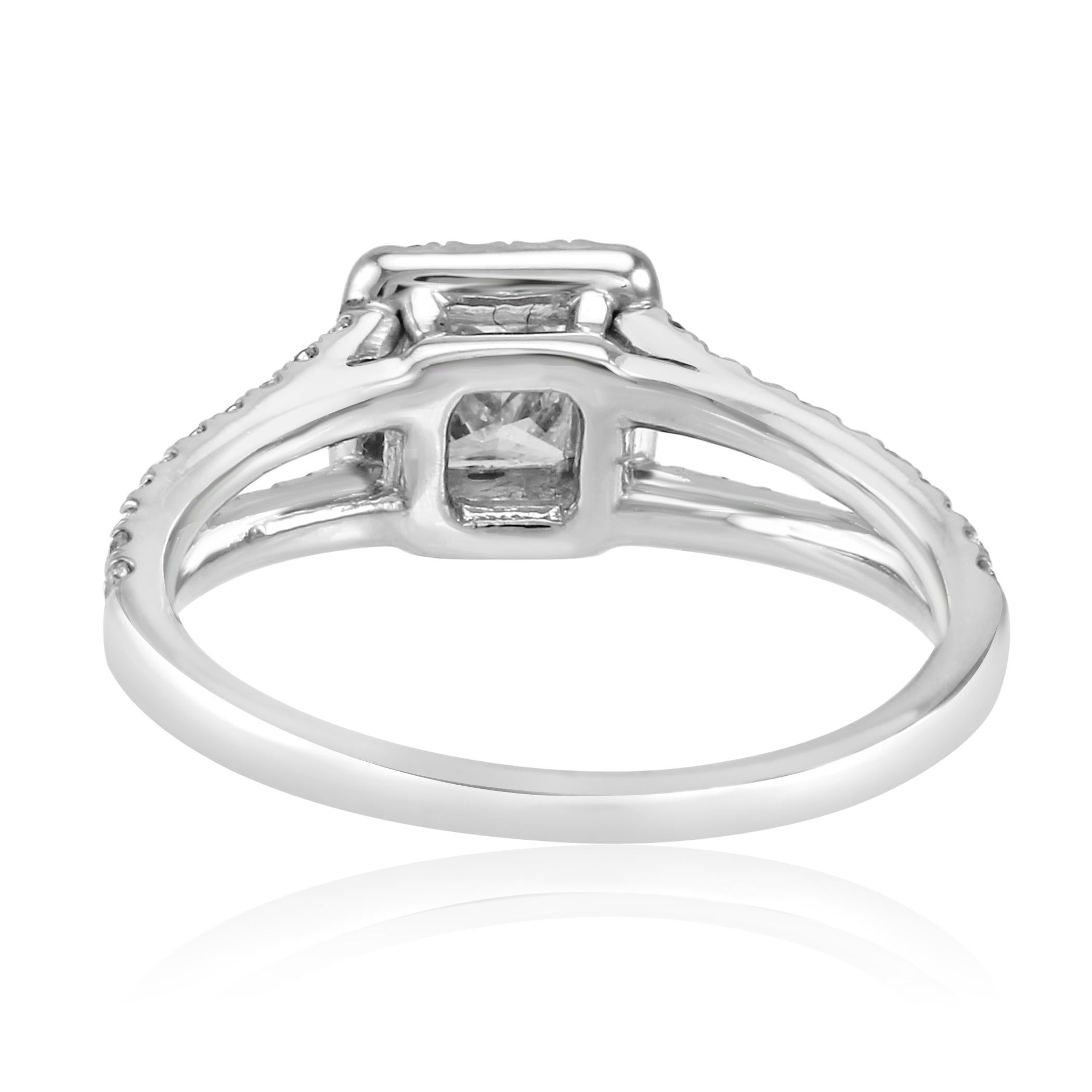 Women's or Men's Princess Cut Diamond Halo Split Shank White Gold Bridal Engagement Fashion Ring