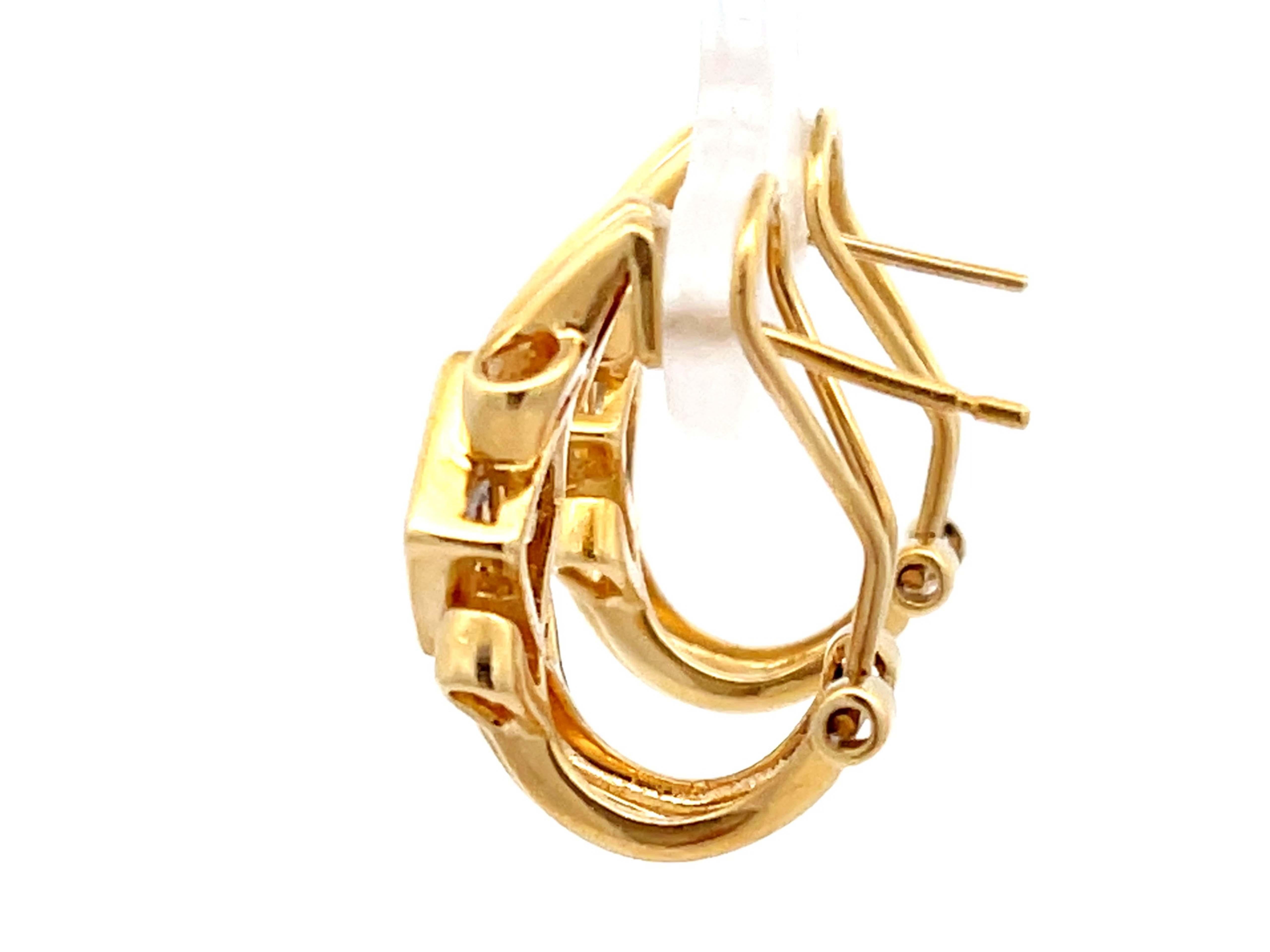 Princess Cut Diamond Huggie Earrings in 18k Yellow Gold For Sale 1