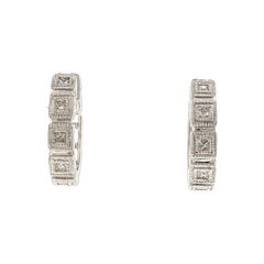 Princess Cut Diamond Huggie Hoop 14 Karat White Gold Earrings