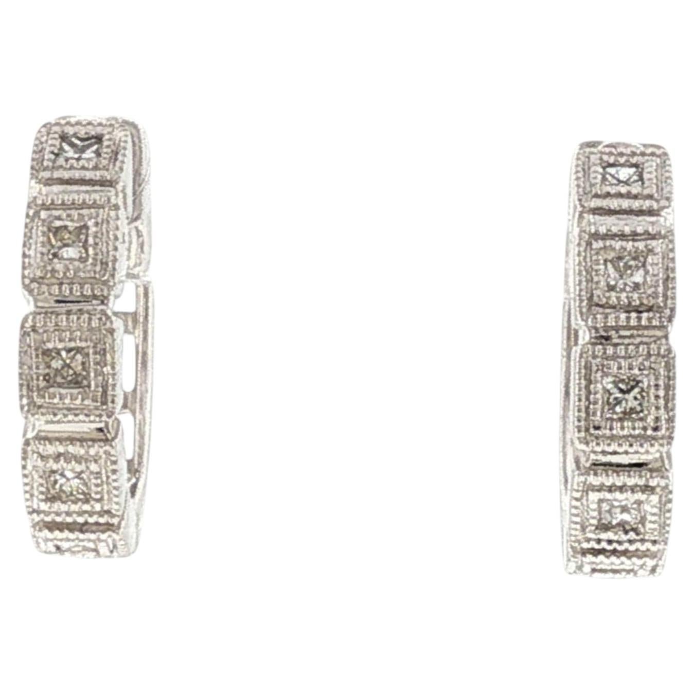 Princess Cut Diamond Huggie Hoop 14 Karat White Gold Earrings