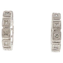 Princess Cut Diamond Huggie Hoop 14 Karat White Gold Earrings