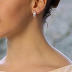 Princess Cut Diamond Huggie Hoop Earrings Set in 18k White Gold