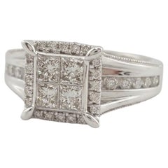 Princess Cut Diamond Invisible Set Halo Engagement Ring in 14K White Gold