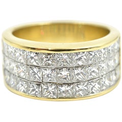 Princess Cut Diamond Invisible Set Ring 18 Karat Yellow Gold