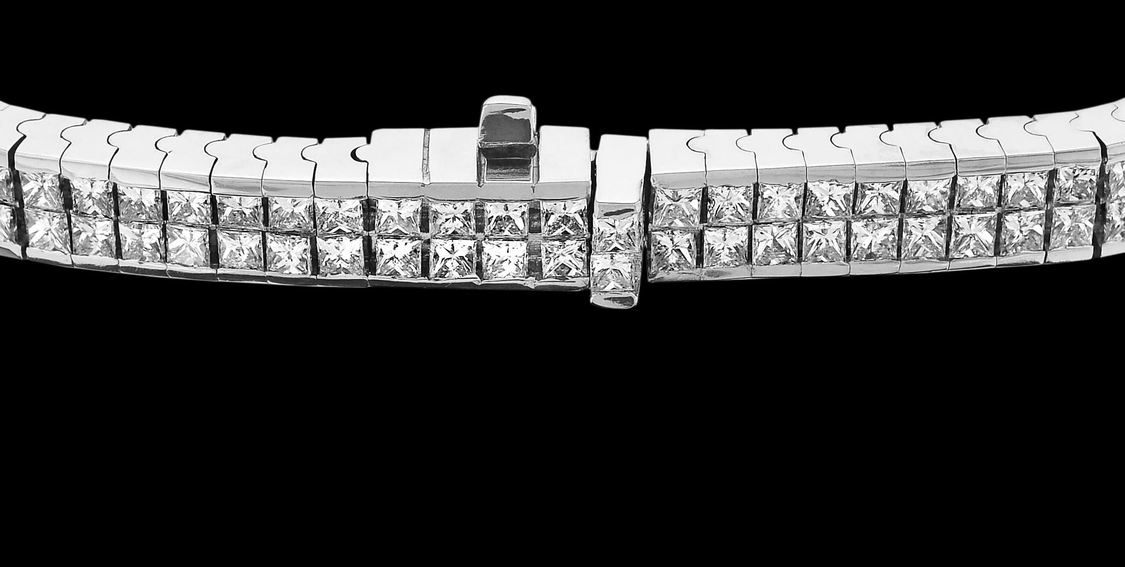 Retro Princess Cut Diamond Double-Row Tennis Bracelet, Invisible set 18K White Gold For Sale