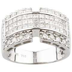 Princess Cut Diamond Invisibly Set 18 Karat White Gold Band Ring