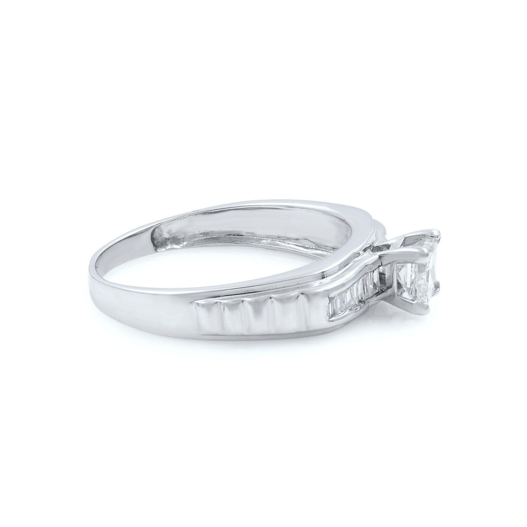 Modern Princess Cut Diamond Ladies Engagement Ring 18K White Gold 0.70Cttw For Sale