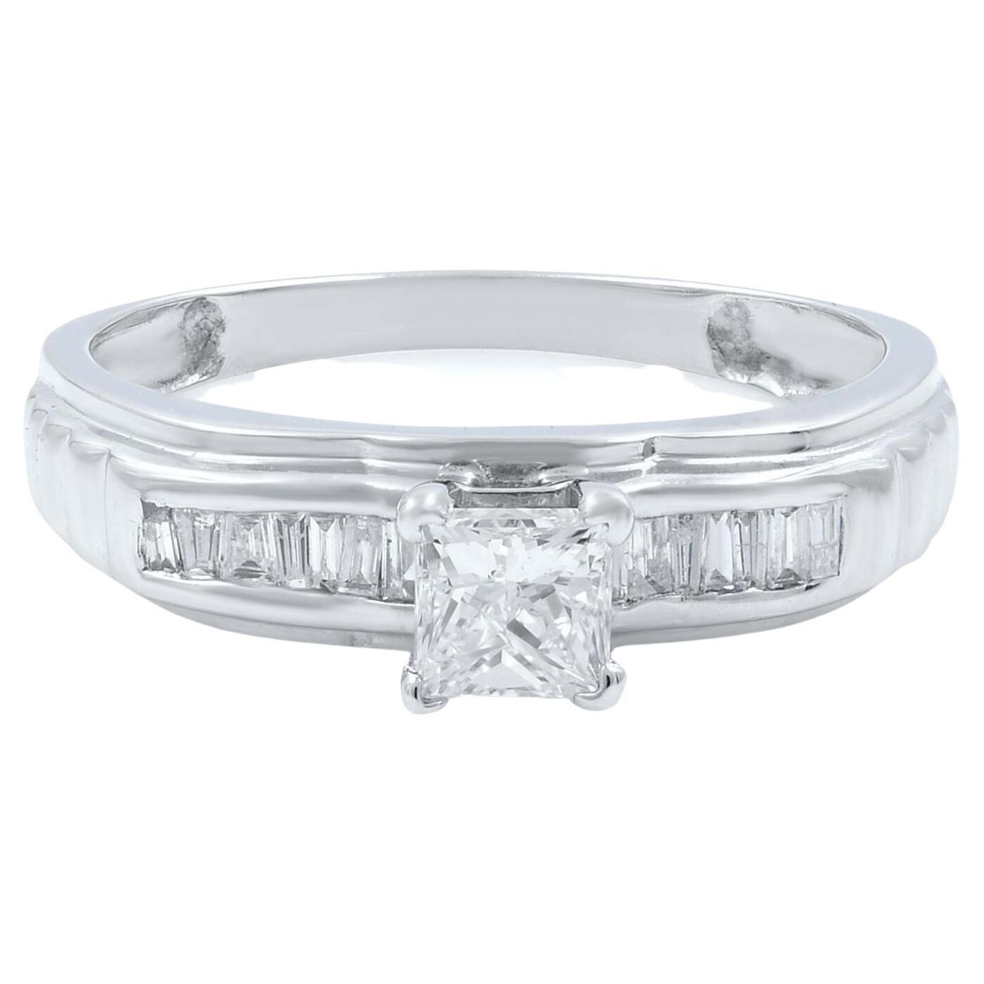 Princess Cut Diamond Ladies Engagement Ring 18K White Gold 0.70Cttw For Sale
