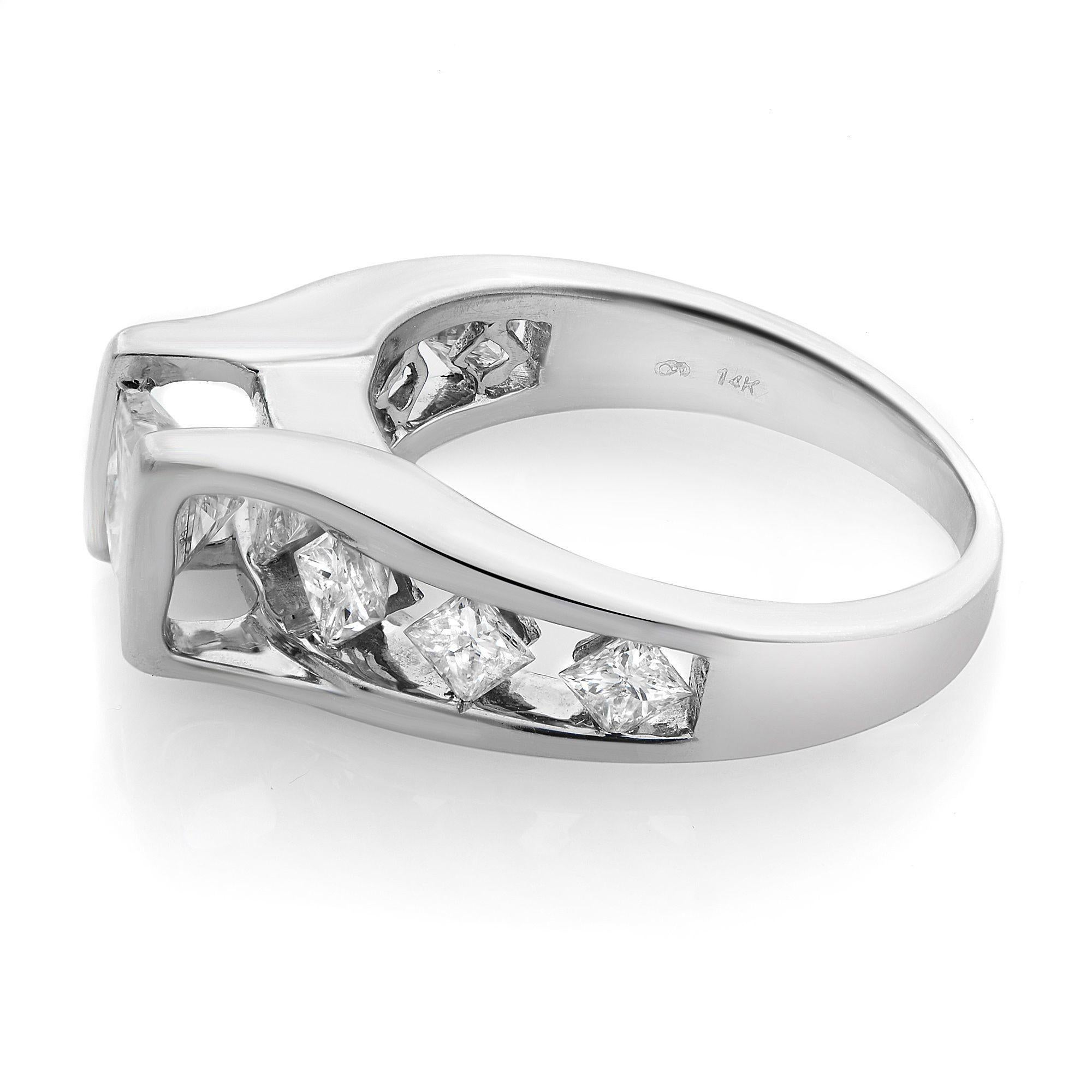 Modern Princess Cut Diamond Ladies Engagement Ring 2.61cttw 14K White Gold For Sale