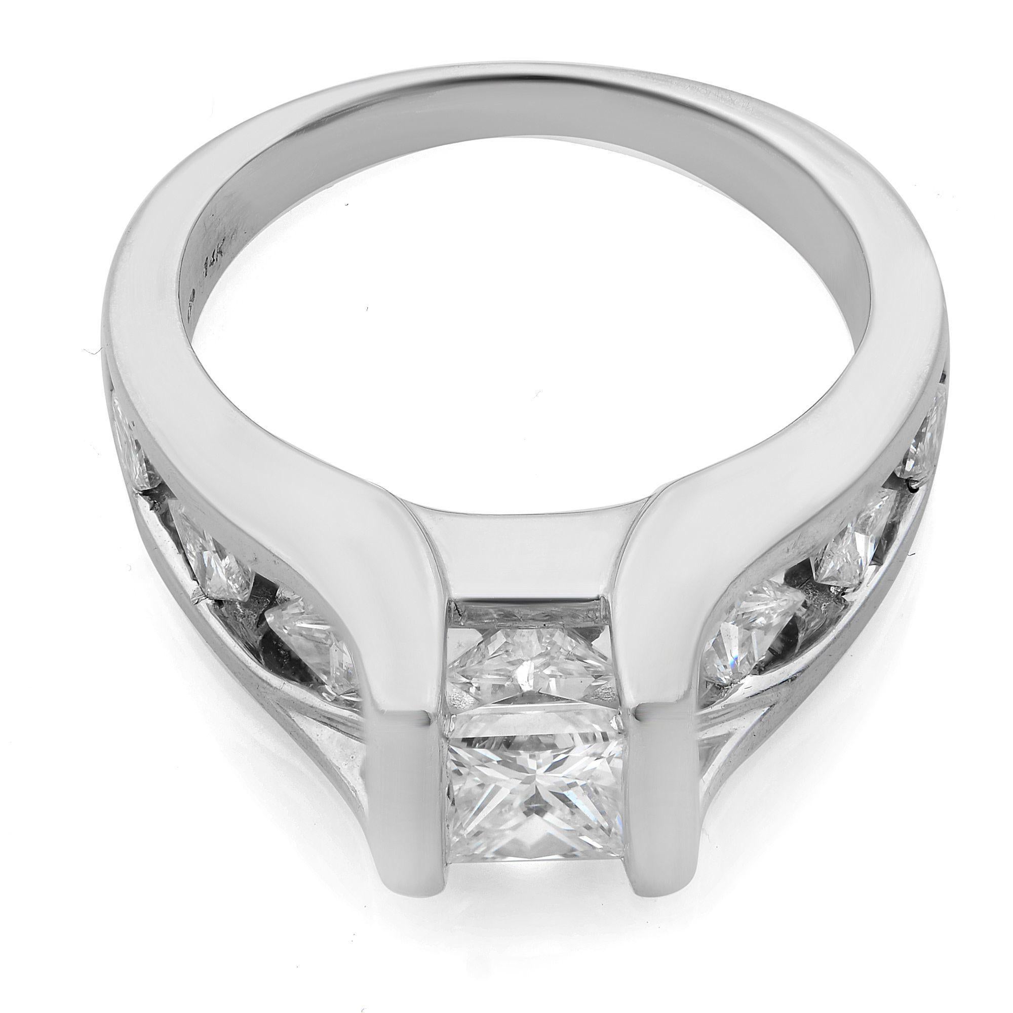 Princess Cut Diamond Ladies Engagement Ring 2.61cttw 14K White Gold In New Condition For Sale In New York, NY