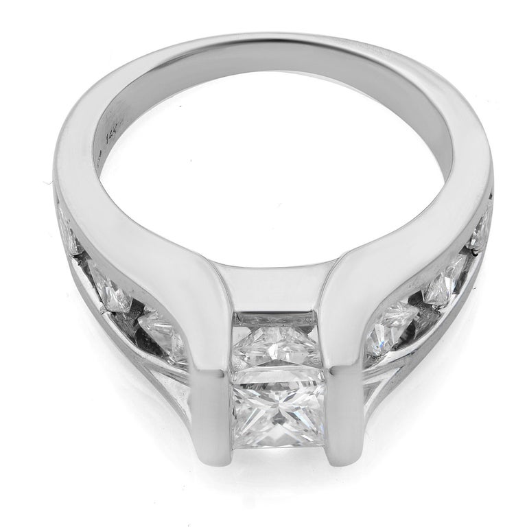 Princess Cut Diamond Ladies Engagement Ring 2.61cttw 14K White Gold For ...