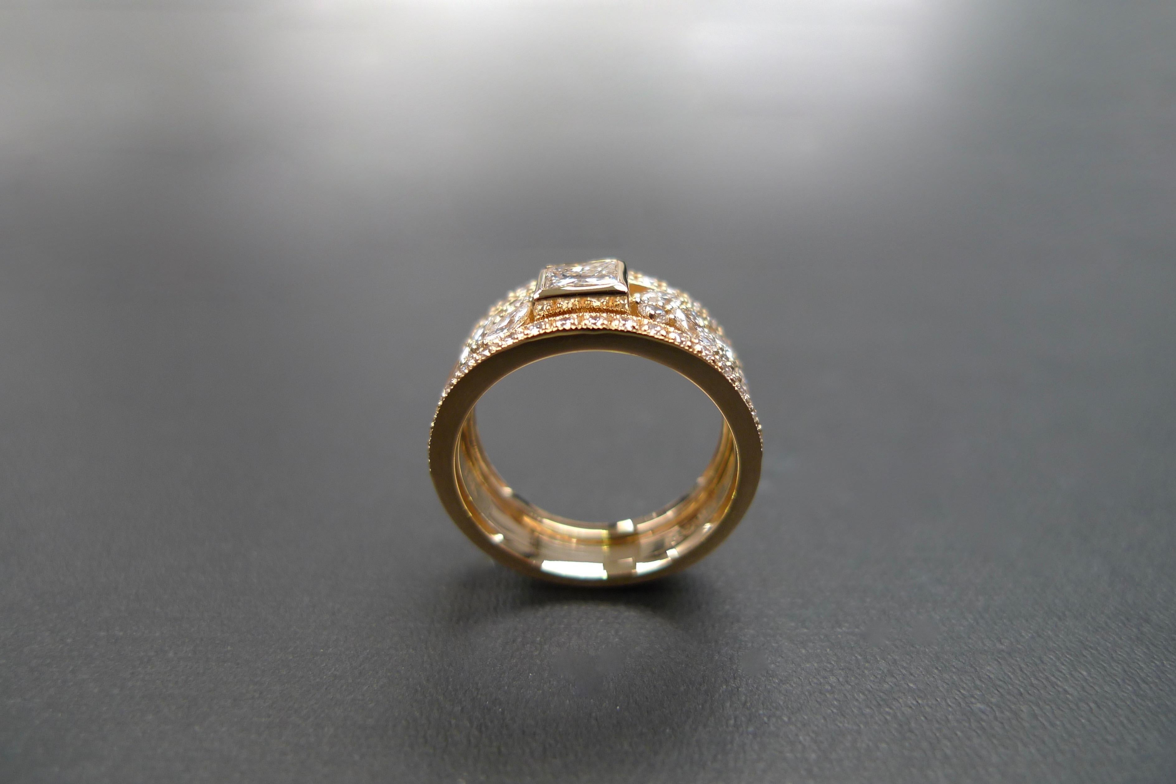 For Sale:  Princess Cut Diamond, Marquise Cut Diamond Unique Ring 18K Yellow Gold 17