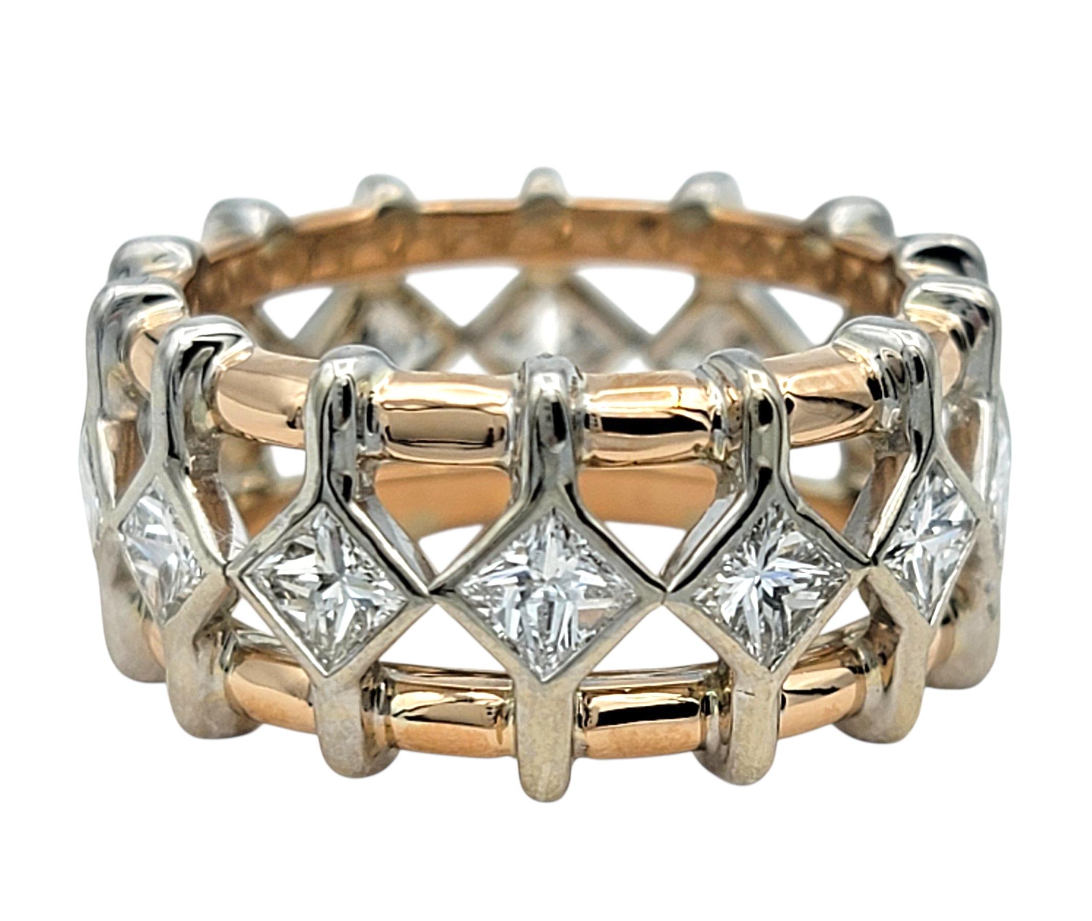 Anillo de diamantes talla princesa A Space negativo en oro blanco y rosa de 18 quilates en Bueno estado para la venta en Scottsdale, AZ