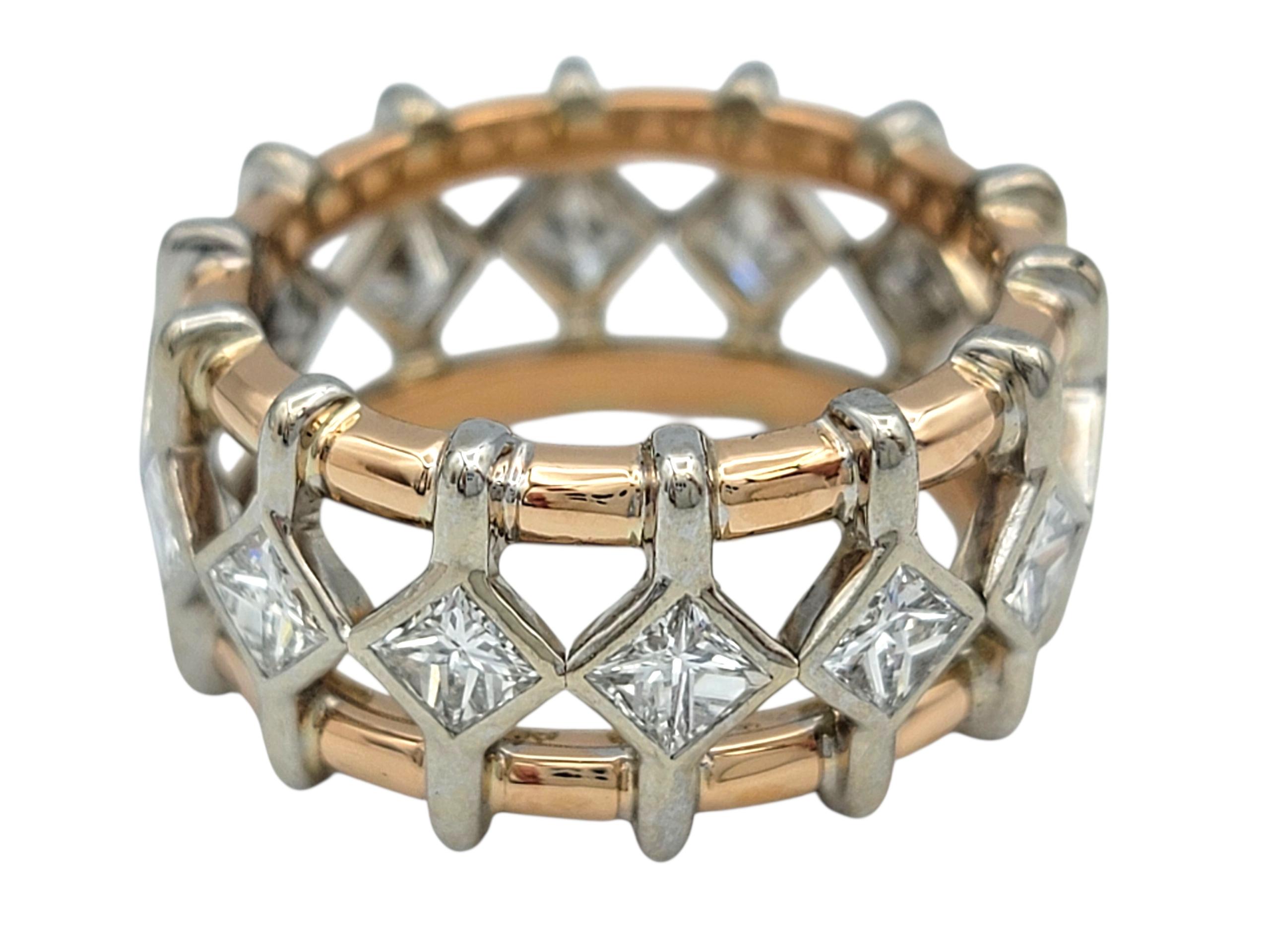 De las mujeres Anillo de diamantes talla princesa A Space negativo en oro blanco y rosa de 18 quilates en venta