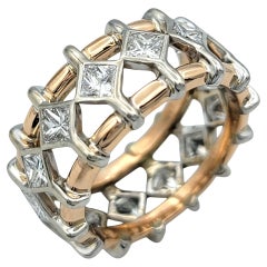 Princess Cut Diamond Negative Space Band Ring in 18 Karat White and Rose Gold