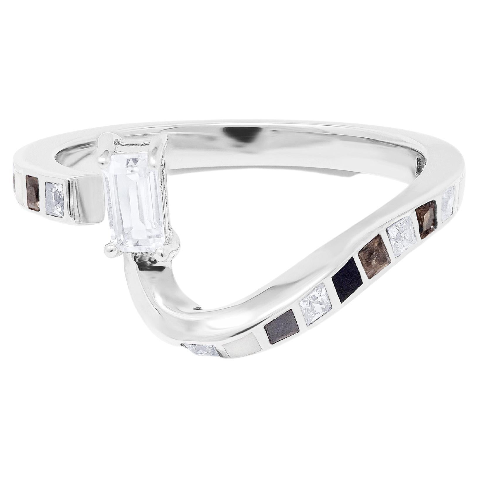 For Sale:  Princess Cut Diamond Onyx Smoky Quartz Enamel Platinum Alexi Ring