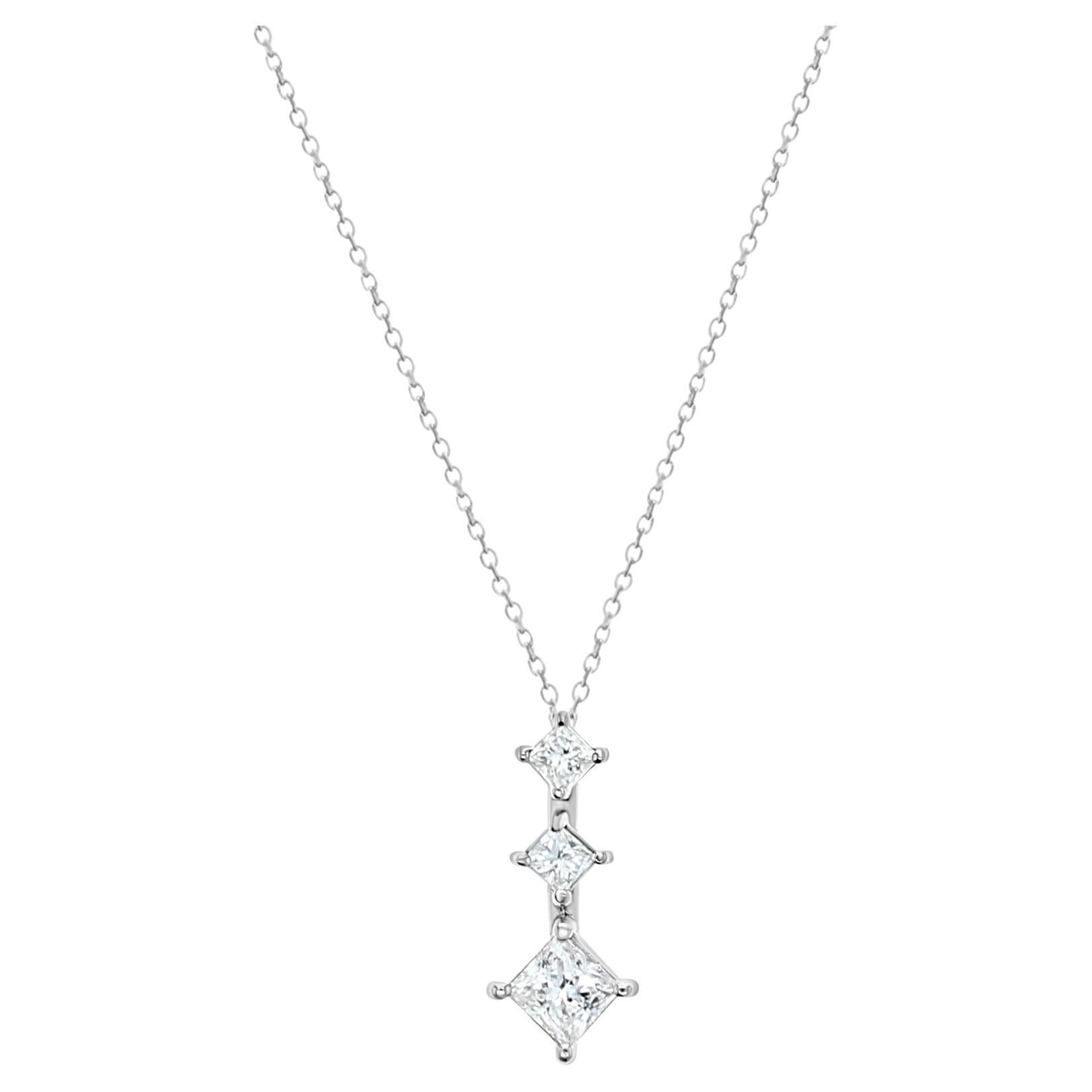 Princess Cut Diamond Past, Present, Future Necklace 1.29cttw - 14k White Gold For Sale