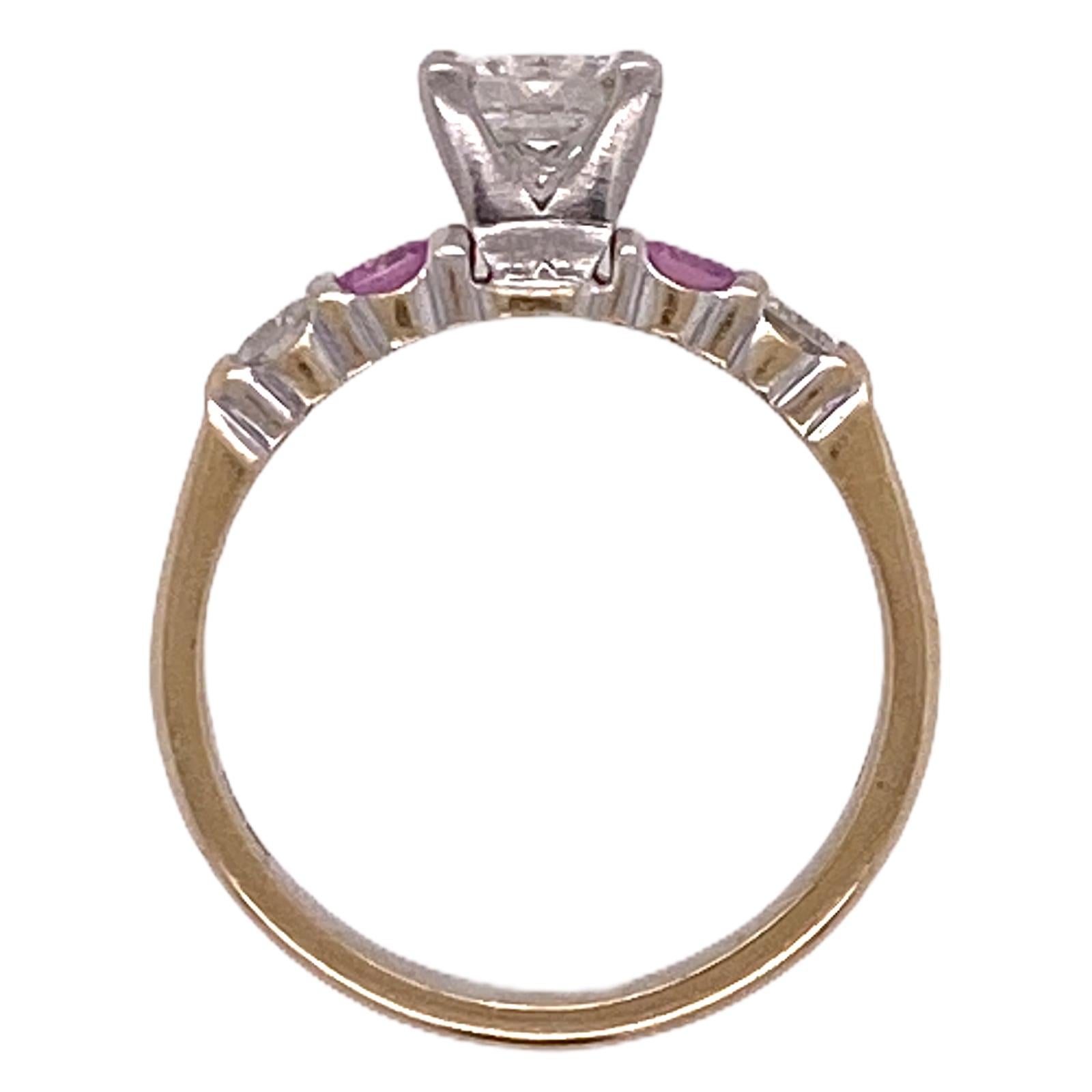Princess Cut Diamond Pink Sapphire Ring Platinum/18 Karat Yellow Gold GIA G/IF In Excellent Condition In Boca Raton, FL