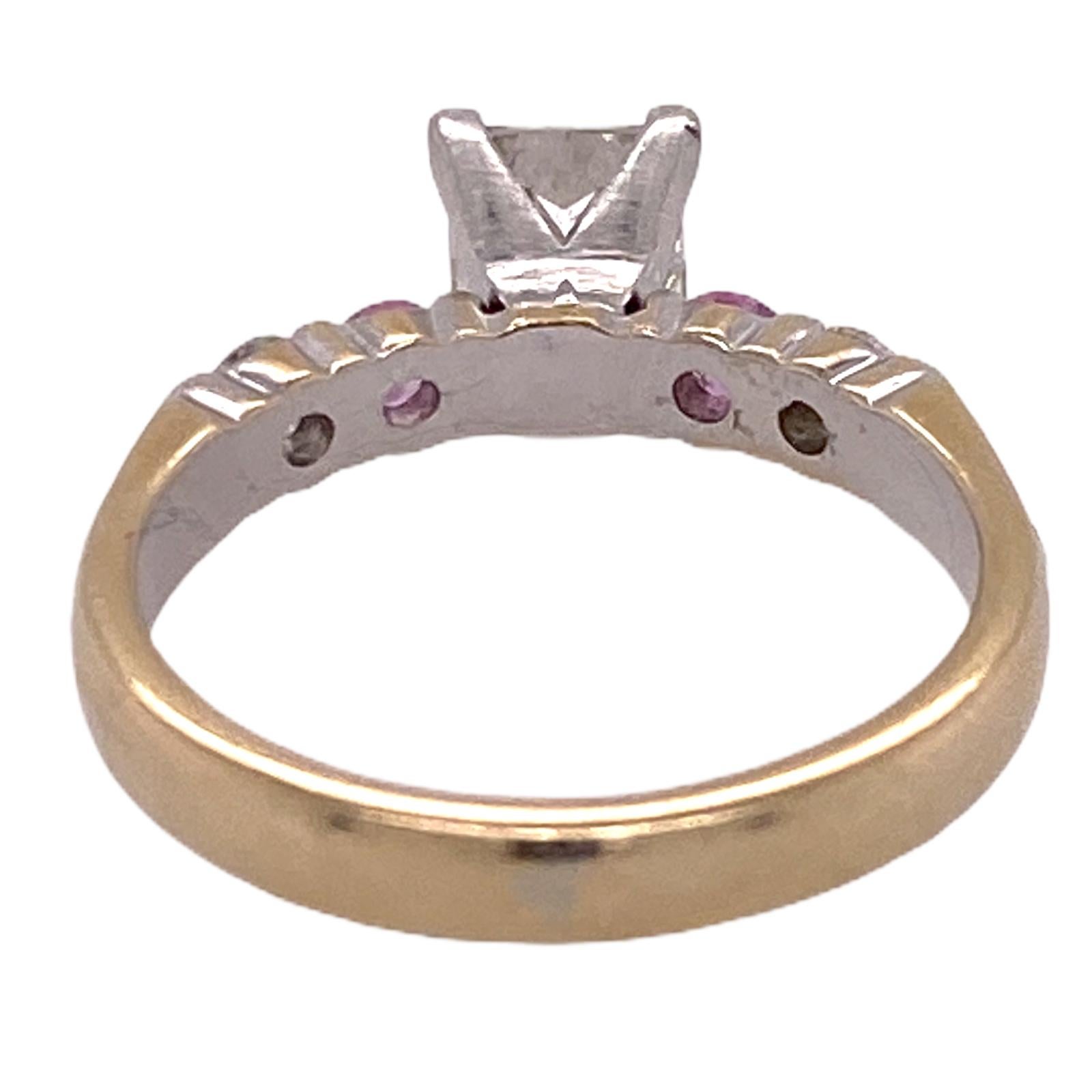 Women's Princess Cut Diamond Pink Sapphire Ring Platinum/18 Karat Yellow Gold GIA G/IF