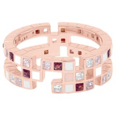 Princess Cut Diamond Pink Sapphire Garnet Enamel 18k Rose Gold Cubism Ring
