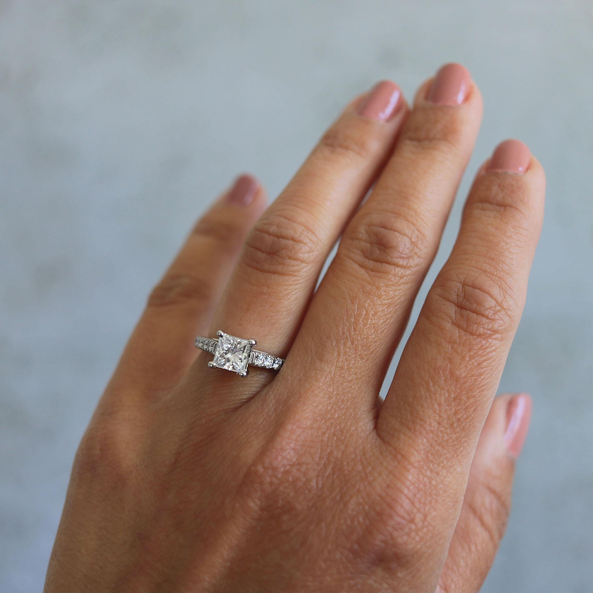 Princess Cut Diamond & Platinum Engagement Ring For Sale 1