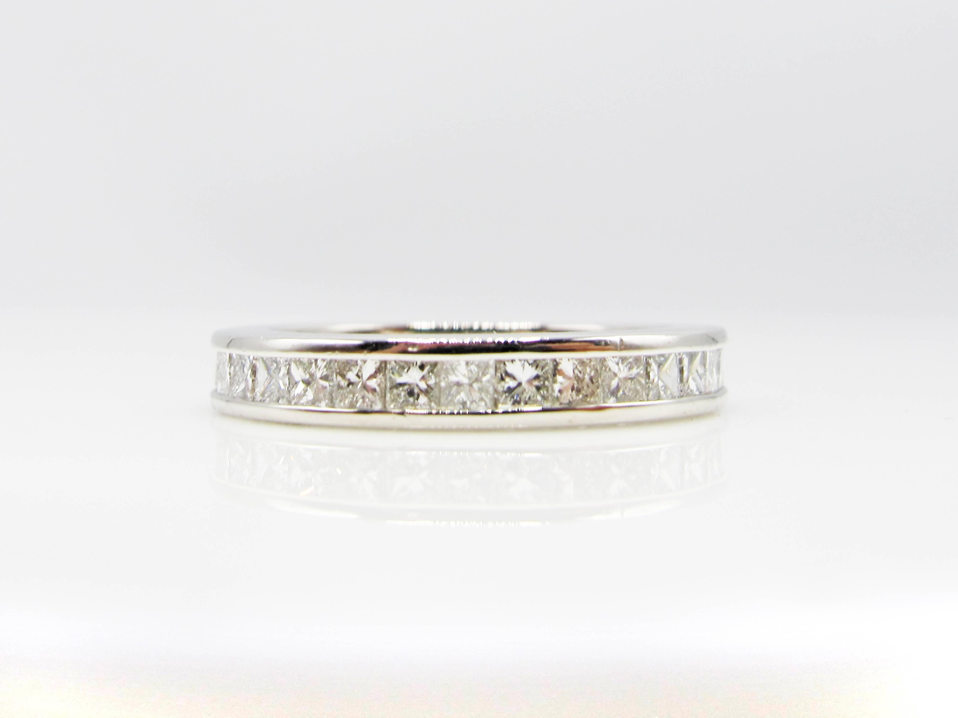 Contemporary Princess Cut Diamond Platinum Eternity Band Ring For Sale