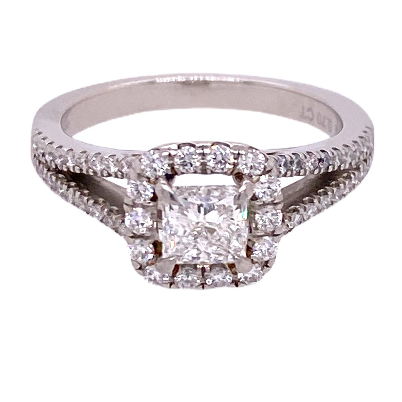 Women's  Princess Cut Diamond Platinum Halo Engagement Ring GIA Certified