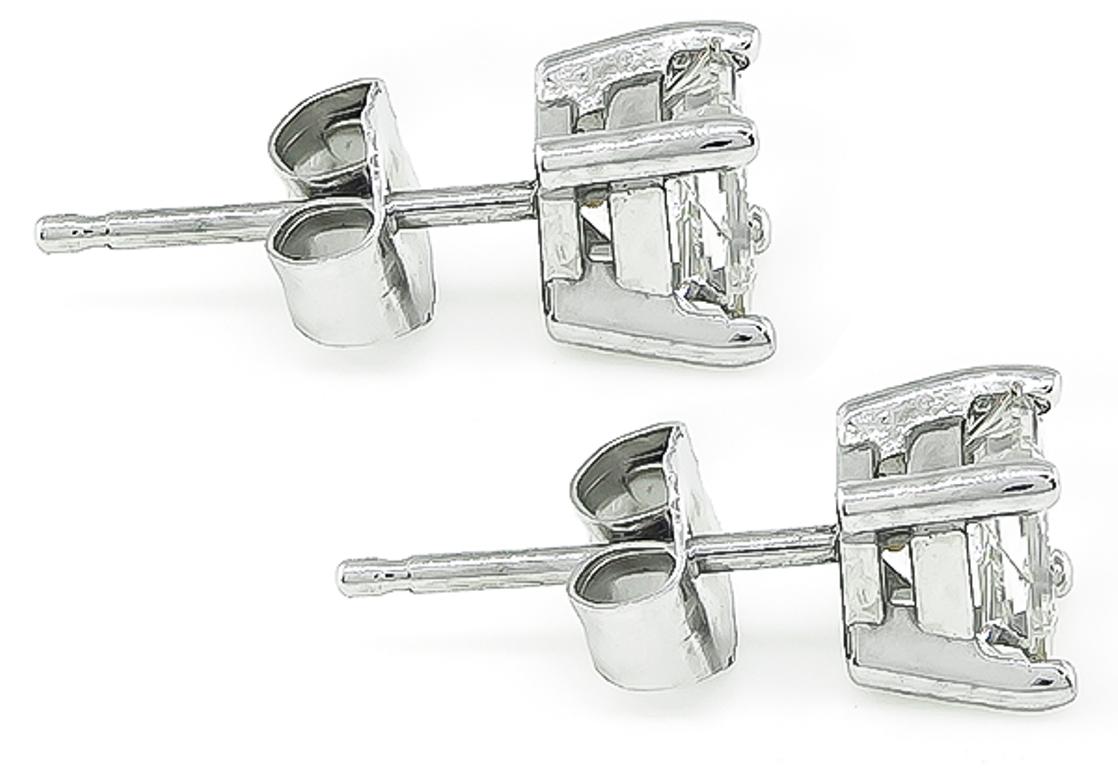 Princess Cut Diamond Platinum Stud Earrings In Good Condition In New York, NY